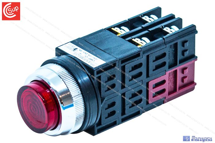 MARUYASU A30FAH1211R RED illuminated Alternate Extended Push Button 30mm. 12v 1NO1NC